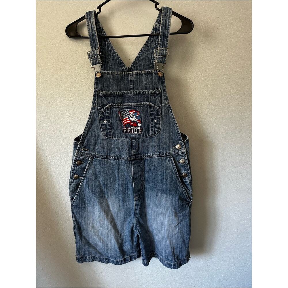 Vintage 90s Disney Mickey Mouse USA Pride Denim Shortalls Overalls